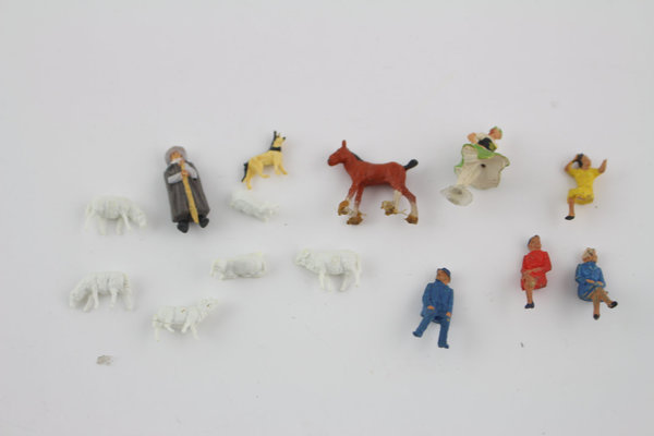 Preiser 4160 Schäfer Hund 6 Schafe Pferd + 5 Figuren Spur H0 OVP +Top+